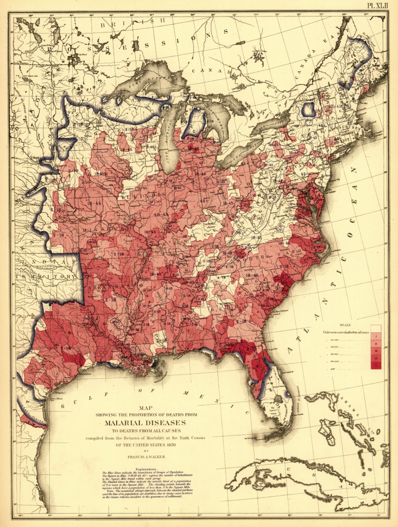 Proportion of deaths from malaria to deaths of all causes – US Census 1870